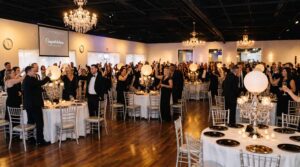 Grand champagne toast at a Pizazz Ballroom reception