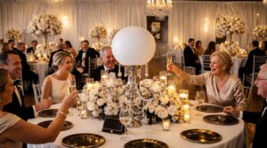 Wedding guests toasting at Pizazz Ballroom